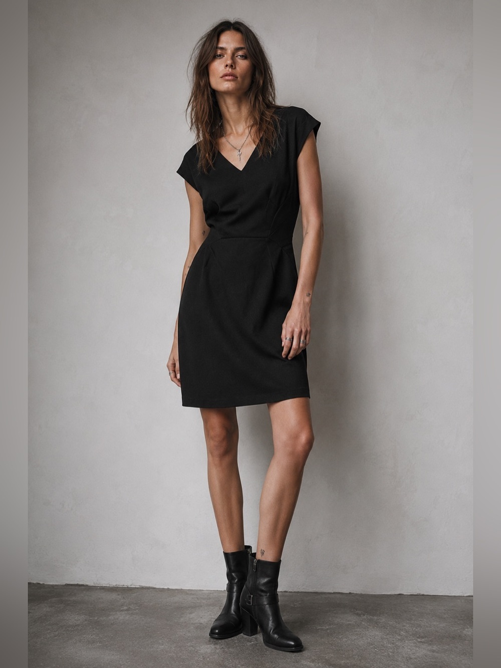 AllSaints Black Cap Sleeve V-Neck Dress Size Small